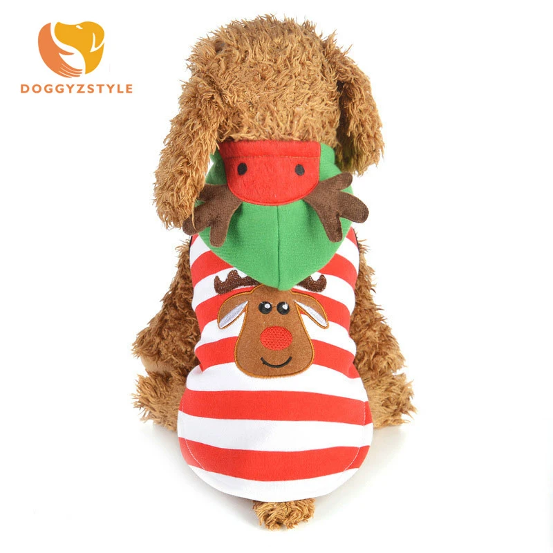 

Christmas Pet Dog Vest Stripe Pet Puppy Sweatshit Reindeer Sewed Clothes Pets Coat Red For Small Medium Dog Teddy DOGGYZSTYLE