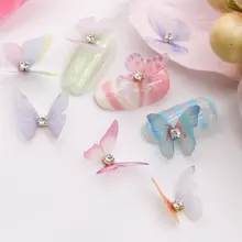 10 pçs 3d grande chiffon borboleta base de metal com brilho strass design de borboleta vívida decorações da arte do prego acessórios do prego(China)