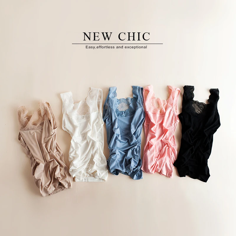 Spring and summer sexy all match lace v neck slim tanks modal solid basic camisole
