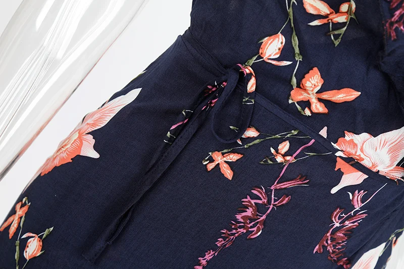 BONGOR LUSS Vintage Floral Print Women Long Bohemian Dress Wrap Casual Ruffle Frill V-Neck Short Sleeve Summer Beach Maxi Dress (11)