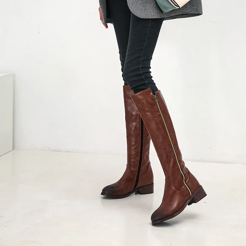 MORAZORA big size 34-48 knee high boots women zipper round toe square heels platform shoes autumn winter boots female