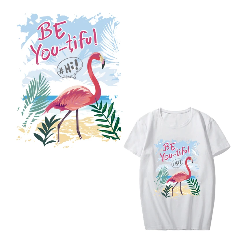 

Summer Flamingo Patch Heat Transfer Vinyl Stickers for Clothing DIY T-shirt Applique Iron-on Transfers Letter Patch for Clothes