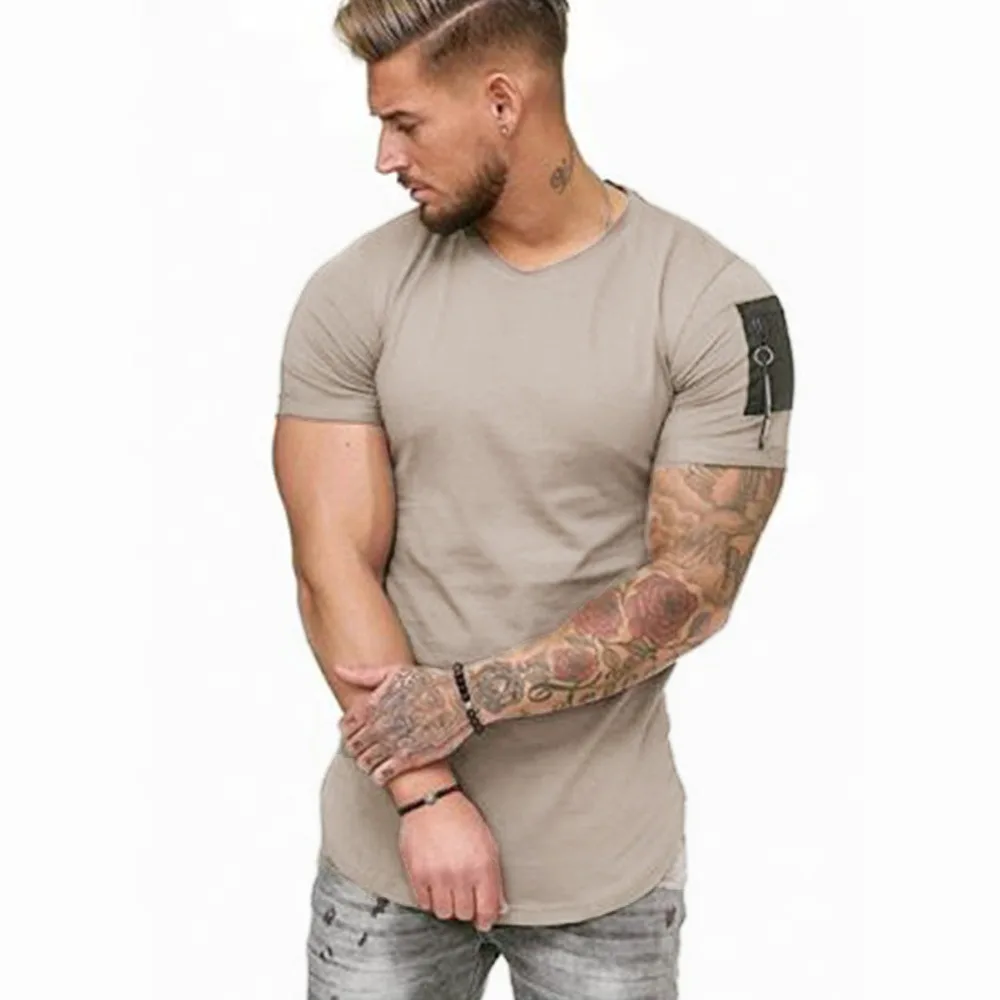 Moomphya hombro streetwear hip hop de verano de los hombres t camisa larga curva hem Camiseta slim camiseta divertida para hombre