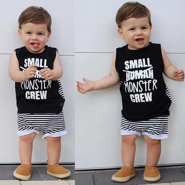 0 2T 2PCS Set Newborn Toddler Infant Baby Boy Striped Tops Funny Cute