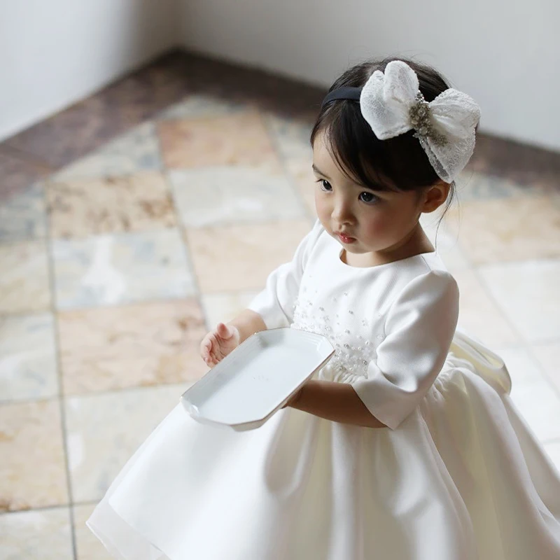 Для новорожденных, фатиновое платье для маленьких девочек платье на крестины летнее платье, с бантом, 1 год на день рождения наряды для младенцев для крещения, платья для вечеринки и свадьбы