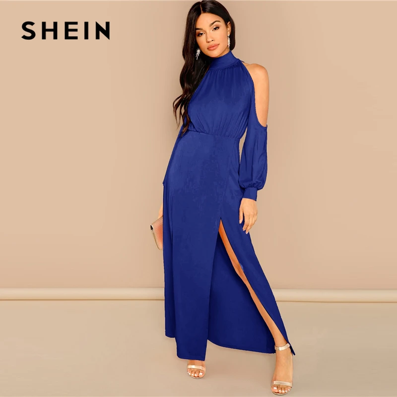 Buy SHEIN Going Out Party Blue M Slit Front Cold