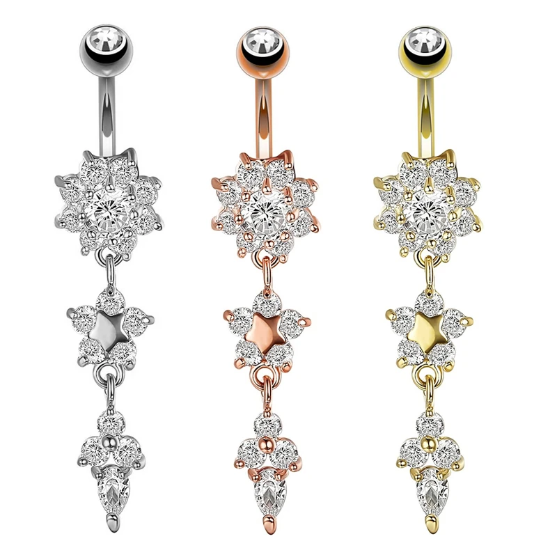 Women's Heart Rhinestone Dangle Belly Ring Body Piercing Navel Jewelry Flowery Women's Heart Rhinestone Dangle Belly Ring Body Piercing Navel Jewelry Flowery