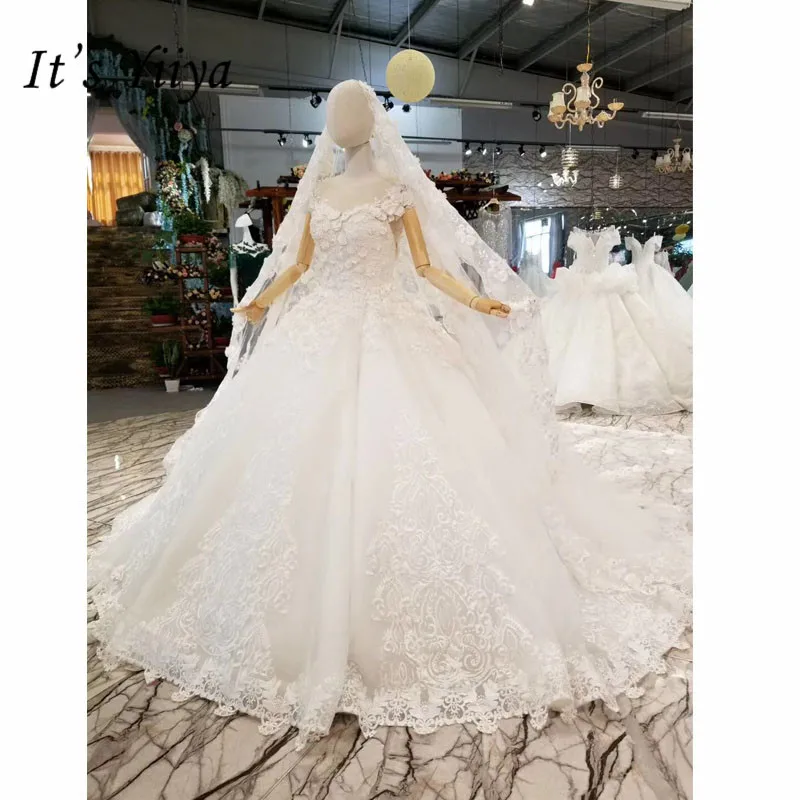 Это Yiiya Новый содержат Фата невесты платье Люкс аппликации свадебное платье Vestidos De Novia Casamento I008