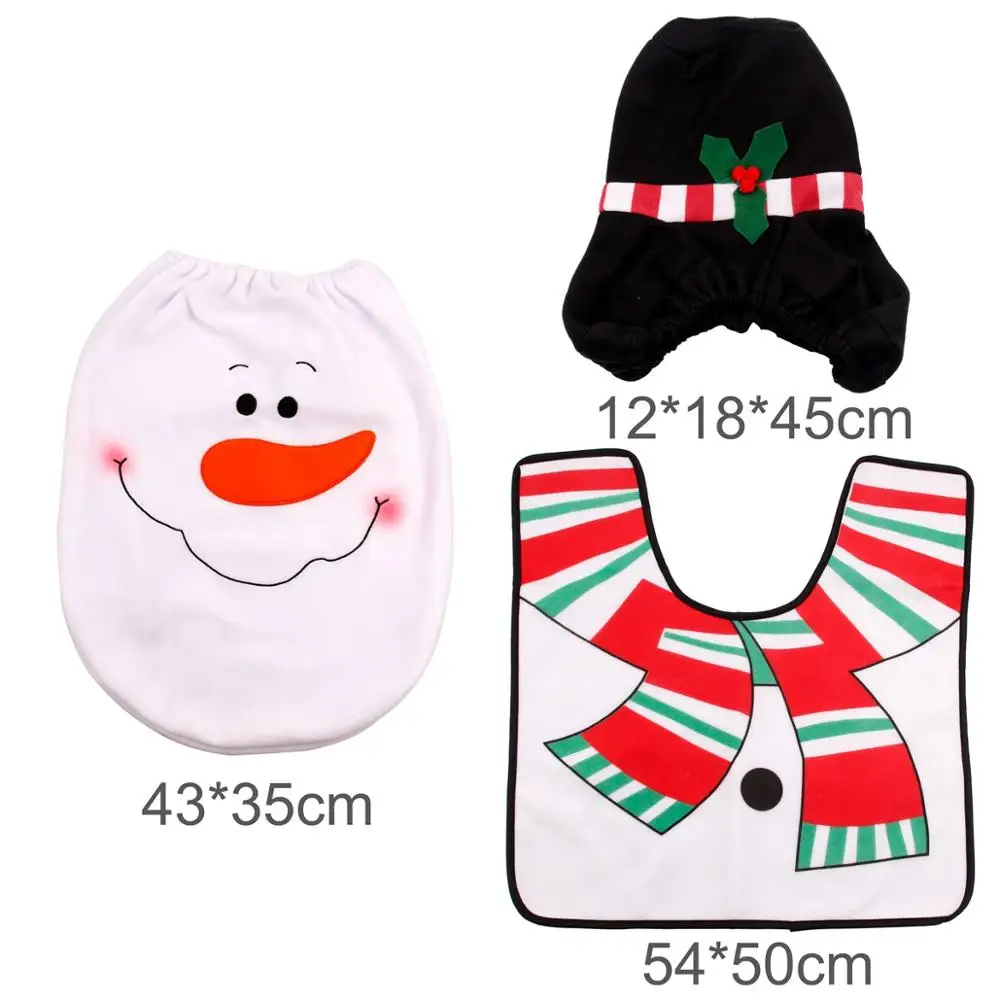 FENGRISE рождественские украшения для дома Санта-Клаус туалетный коврик Снеговик Лось набор ковров для ванной комнаты Новогоднее украшение - Цвет: Snowman