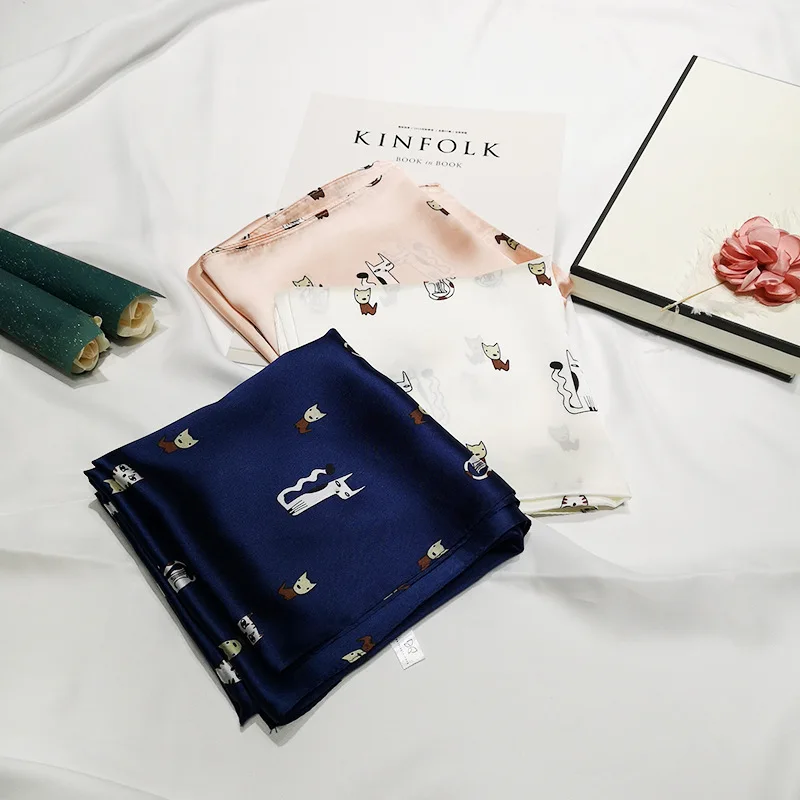 

2019 New 70cm Simulation Silk Cute Cat Scarf Female Small Square Scarf Kitten Small Neck Scarf Neck Ornament