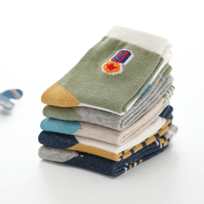 New Spring Autumn Children Socks Hot Cotton Stripe Boys Socks 3-15 Year Kids socks For Girls 5 Pairs / lot