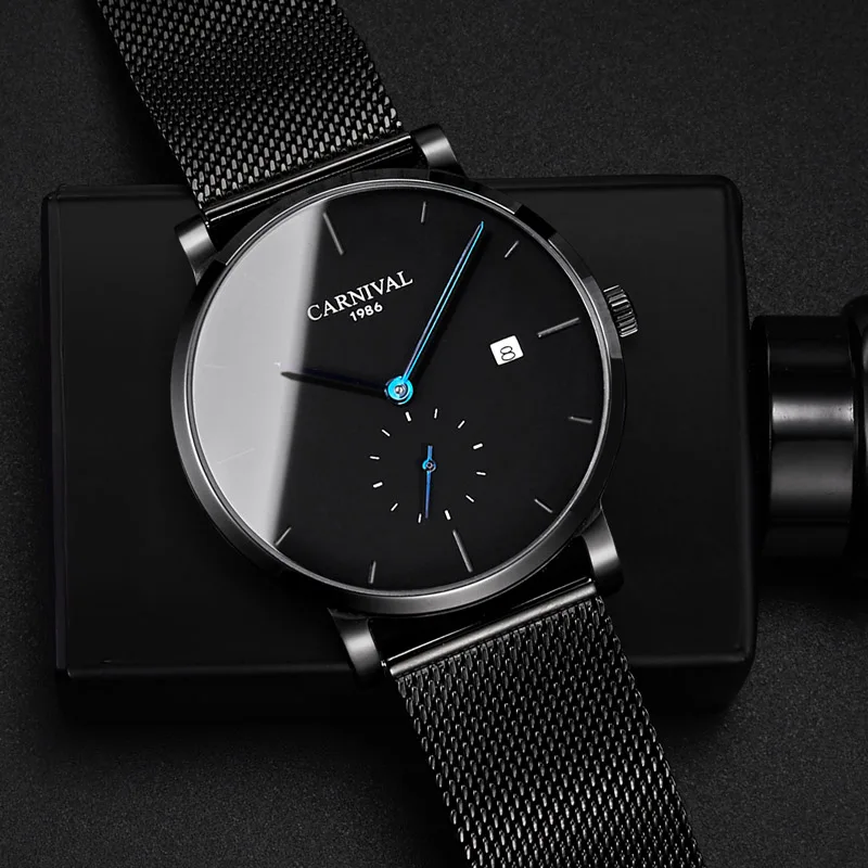 Уникальные карнавальные черные мужские часы второго дизайна, водонепроницаемые Роскошные автоматические механические часы ведущей марки, мужские часы