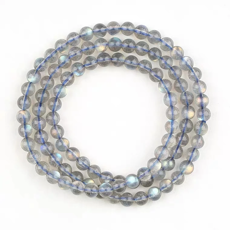 

Genuine Natural Labradorite Crystal Rainbow Light Round Beads Bracelet Women 6mm 5mm Grey Moonstone Stone Necklace AAAAA