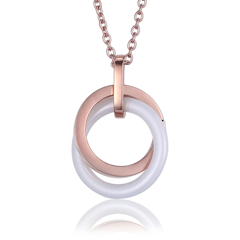 Керамическое ожерелье с двойной подвеской розовое золото из нержавеющей стали керамические ожерелья черный и белый керамический круглый кулон ожерелье s для женщин