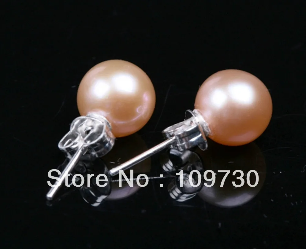 

ry00113 WHOLESALE 10 8-8.5MM PINK ROUND CULTURED FRESHWATER PEARL STUD EARRING SILVER A0422