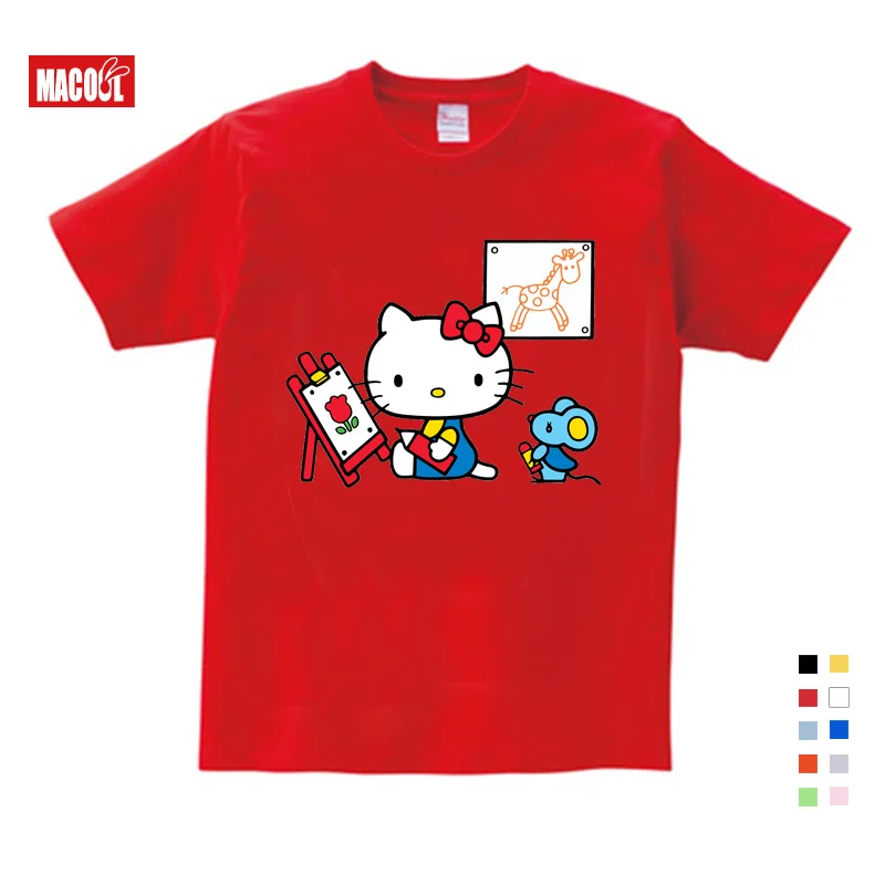 

Summer New Hello Kitty Cat Cute Short Paragraph Punk Fashion Casual Loose Large Size Cartoon Printing T-shirt Kids Clothes
