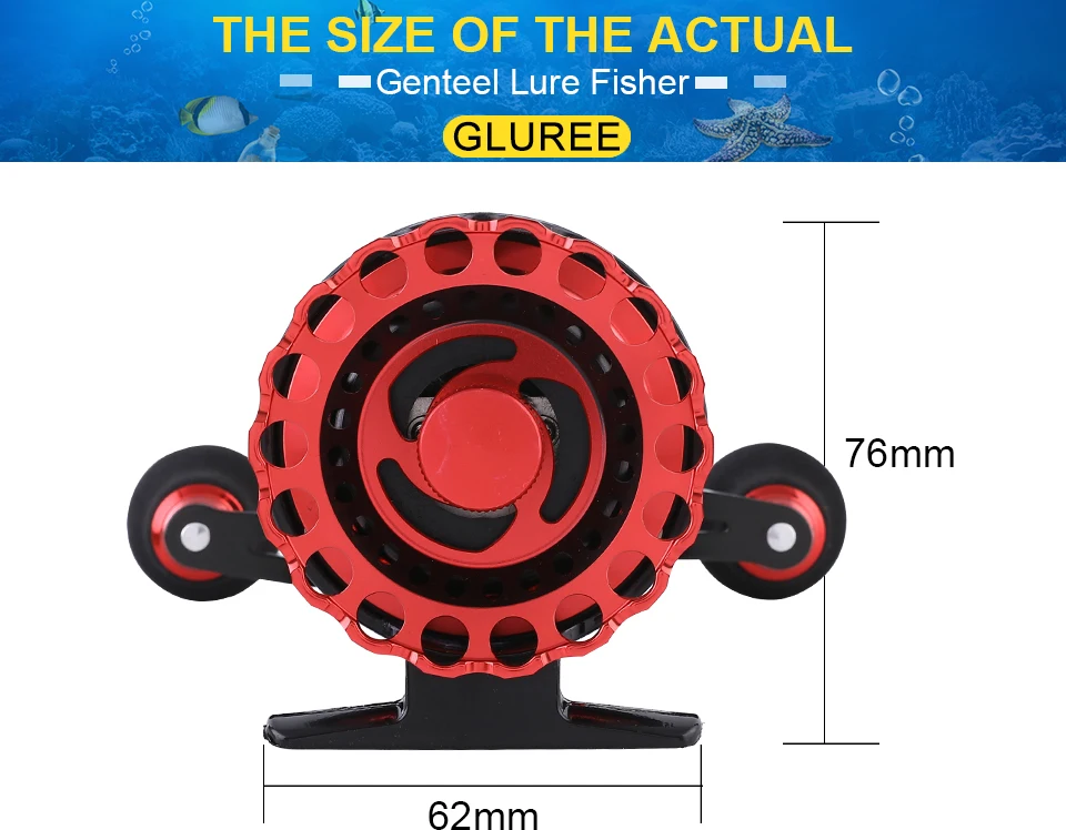 GLUREE Fishing Rafts Saltwater Fly Fishing Reel Metal Line Cup 6+1BB 2.61 RedBlack LeftRight Hand Bait Casting Ice Front Wheel (10)