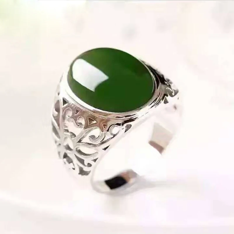 Максимальный размер, серебряное мужское кольцо 12*16 мм, 10ct, натуральное зеленое нефритовое кольцо для мужчин, твердое кольцо из стерлингового серебра 925 пробы, нефритовое кольцо, лучший подарок для мужчин