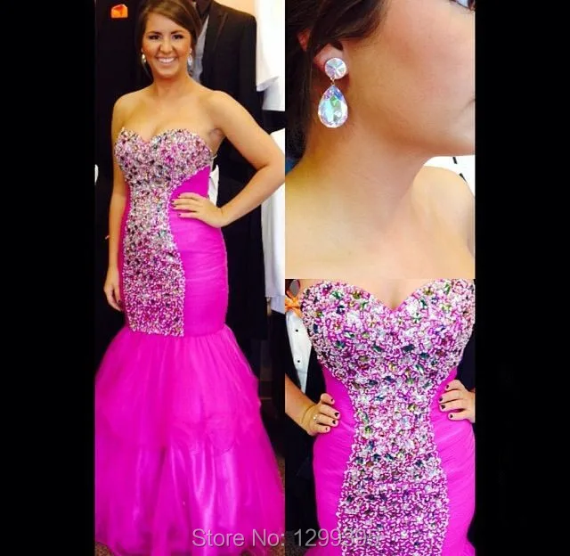 rosa fucsia de noche de la sirena vestidos de novia con el cristal y