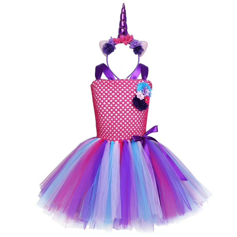 TiaoBug/Детское платье-пачка принцессы без рукавов с цветком из мультфильма для девочек, с обручем для волос, Детский карнавальный костюм на