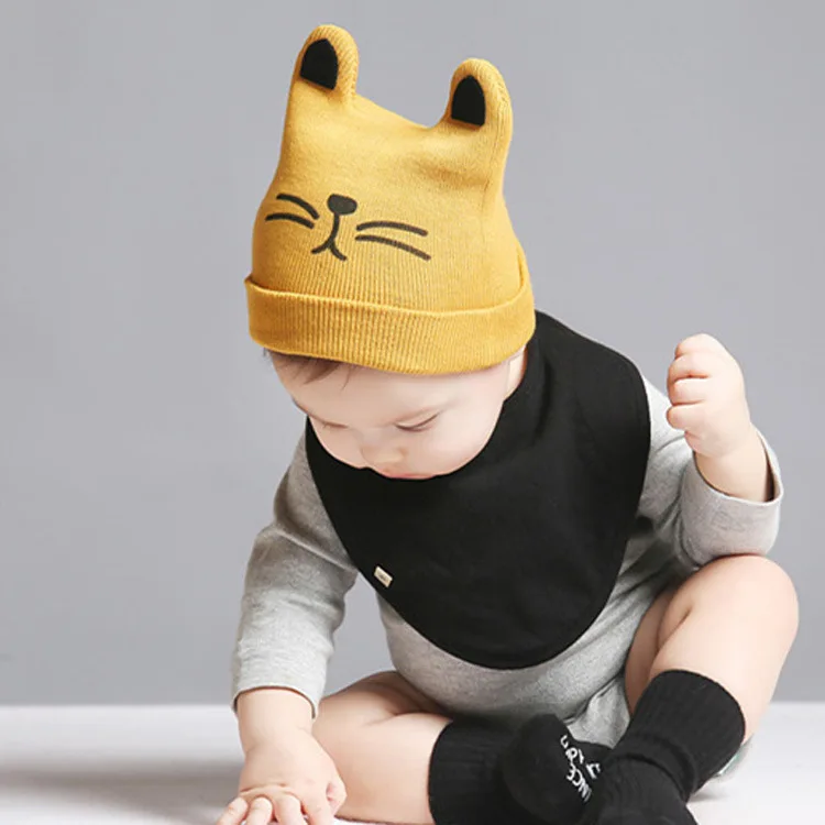 Осенне-зимняя хлопковая детская шапка для детей 0-12 месяцев, вязаная шапка для маленьких девочек и мальчиков, детские шапки и кепки, GH119 - Цвет: Цвет: желтый