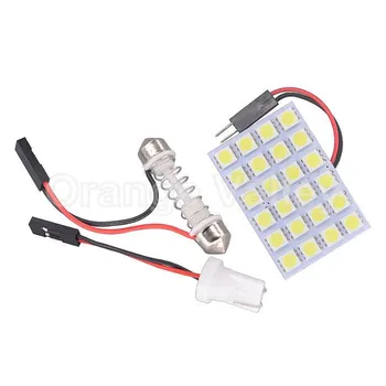 

50Set High Quality Dome Door Lamp 24 LED 5050 SMD Car Auto Interior Panel Reading Map Light T10 Dome Festoon 2 Adapter DC12V
