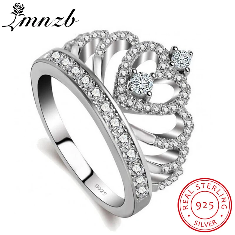

LMNZB Princess Crown Rings for Women 5A Cubic Zirconia 925 Silver Heart Engagement Wedding Rings Female Anel Accessories LKR017