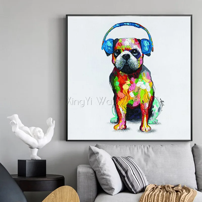 

Knife Animal canvas painting wall art pictures for living room home decor acrylic thick texture Abstract dog quadro caudro decor