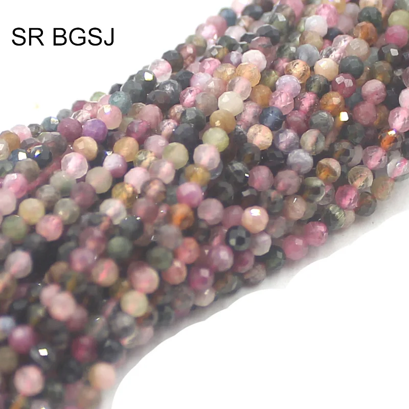 Free Shipping 3mm Round Faceted Mixed Tourmaline Gems Natural Stone Seed Bail Craft Beads Strand 15&quot|Бусины| |