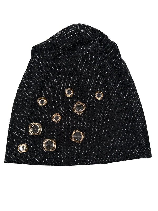 B17948 2017 new fashion shimmer crystal girls skuulcap fascinators metallic cube blingbling women hats beanie for