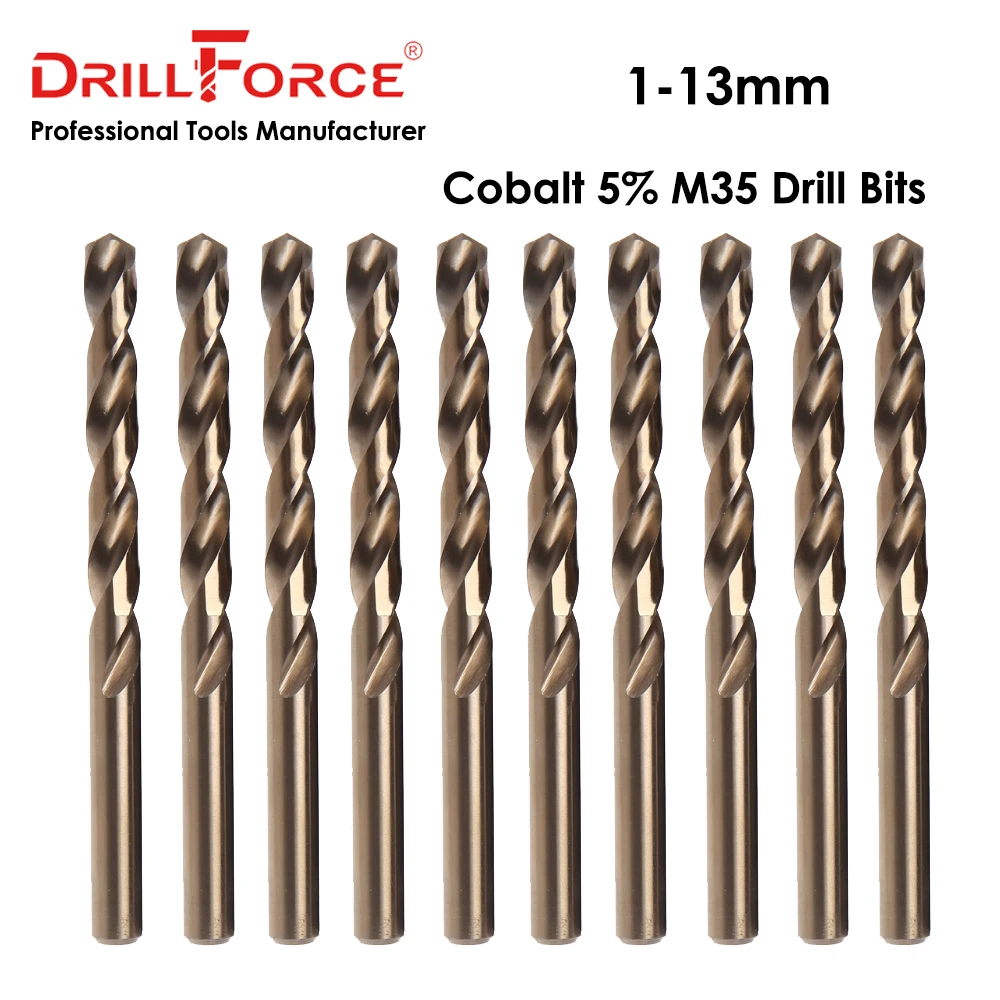 Drillforce 10PC 1/4" Cobalt Drill Bits Set HSS M35 Jobber Length Metal Drill Bit 