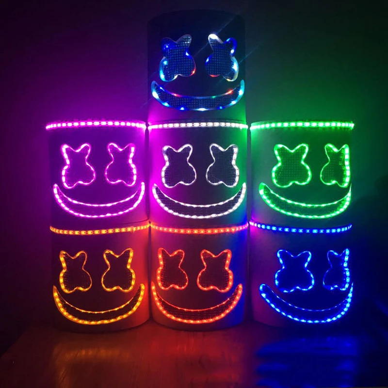 LED Neon Mask Halloween Party marshmello Brithday Gift Festival Adult Luminous Light Glow In Dark Skull Cosplay Costume | Дом и сад