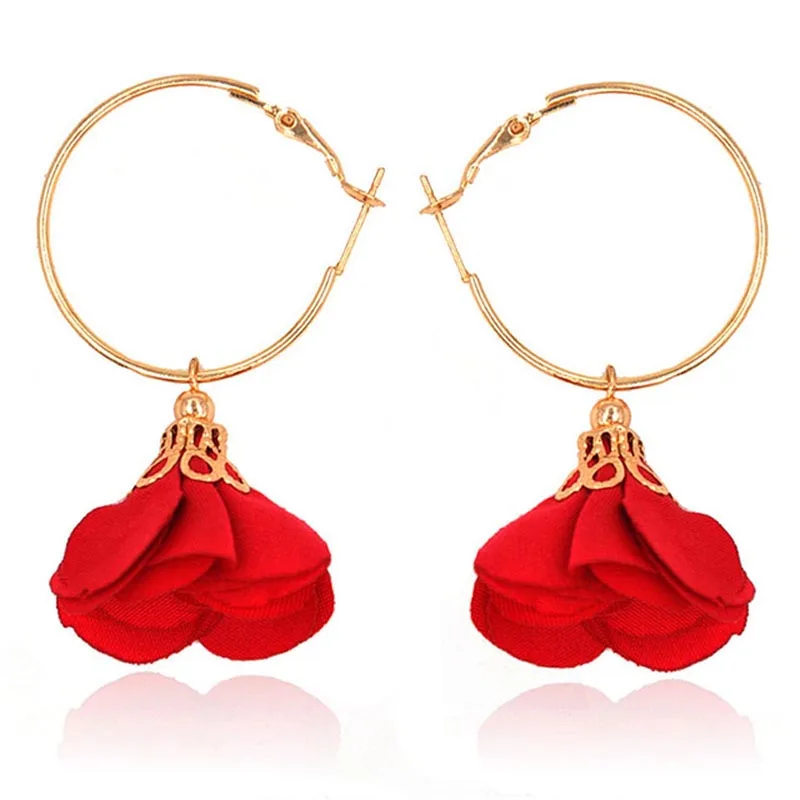 

Guvivi Luxury Elegant 3D Fabric Flower Hoop Earrings For Women Gold Color Big Round Circle Brincos Jewelry Drop Shipping