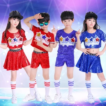 

Children's sequins Jazz suit 61 cheerleading costume hip hop leak umbilical hip hop modern dance shelf drum suit