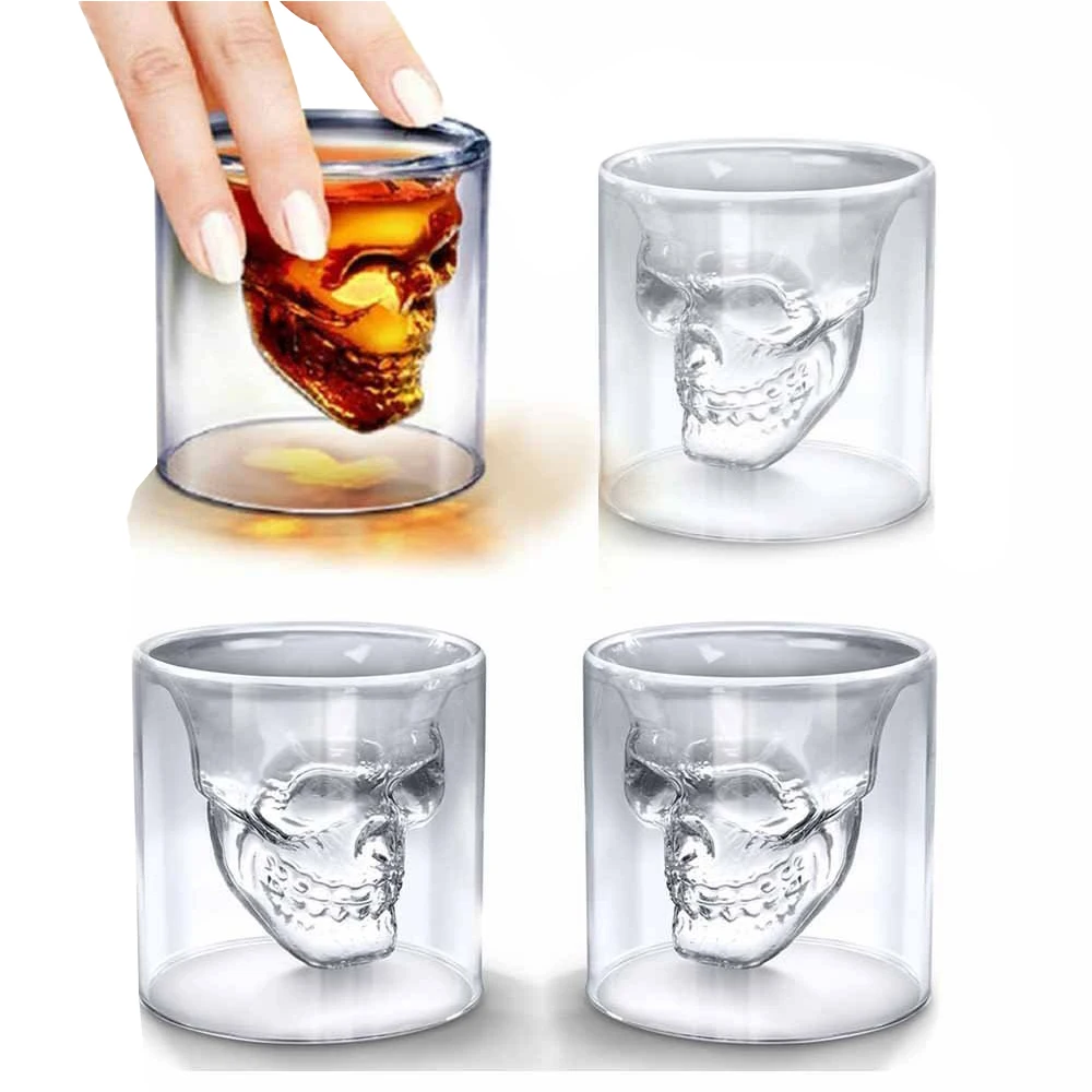 

4Pcs 25ml 75ml Creative Wine Glass Crystal Skull Head Glass Cup Whiskey Wine Vodka Bar Club beer Wine Glass Bar Kitchen Supplies