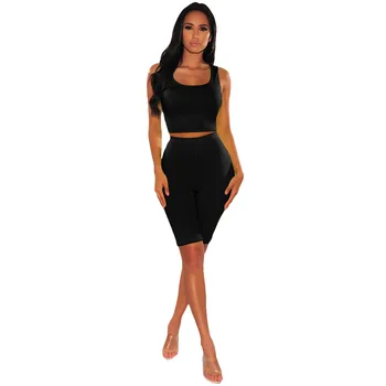 

2019 Summer Women Clothes O Neck Tank Shorts 2 Piece Set New Solid Casual Slim Sexy Sleeveless Bodycon Sets Club Outfits Femme