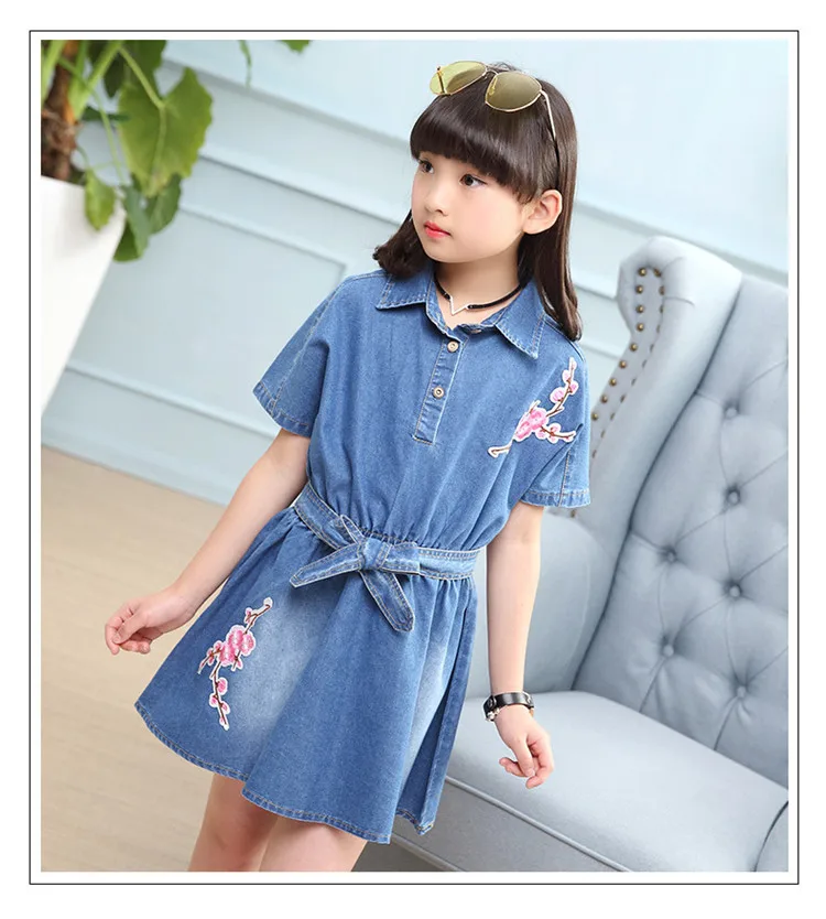 3-12 y 2019 girls denim dress summer batwing sleeve girl dress child clothes floral jeans dresses for girls 12 years old (5)