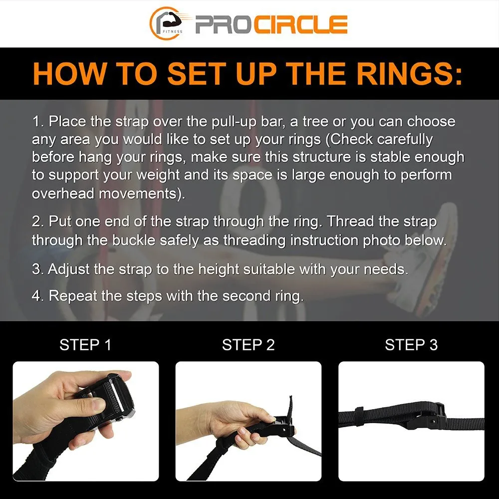 Procircle Wood Gymnastic Rings 28/32 mm Gym Rings with Adjustable Long Buckles Straps Workout For Home Gym & Cross Fitness