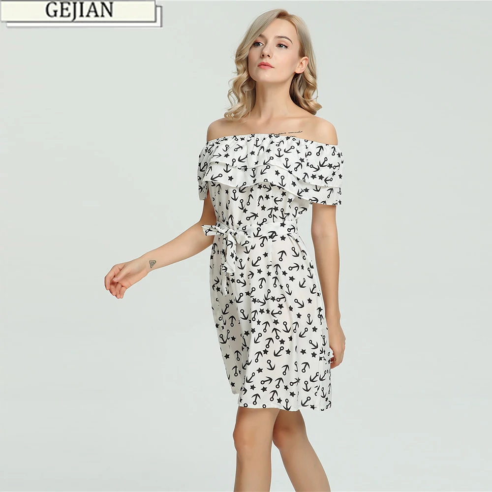 

GEJIAN Summer Fashion Strapless Sexy Dress High Quality Casual Dress women Brand Slim Party Dress vestidos de verano Women Dress