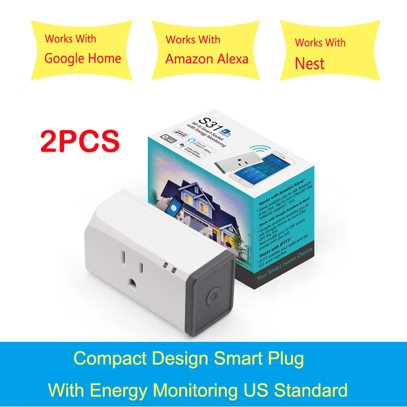 

2PCS Sonoff S31 US 16A Smart WiFi Socket Monitor Energy Usage Remote Outlet Switch Works With Alexa Google Home Assistant