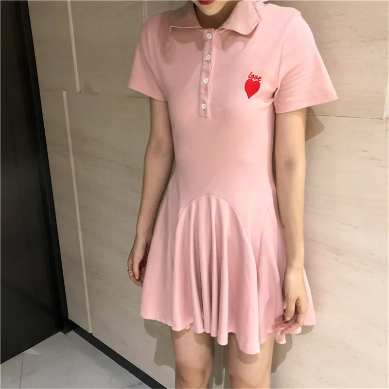 

girls Tennis sports dress Temperament slim long dress Outdoor sports summer Red love sign Cute short tennis dress One-piece