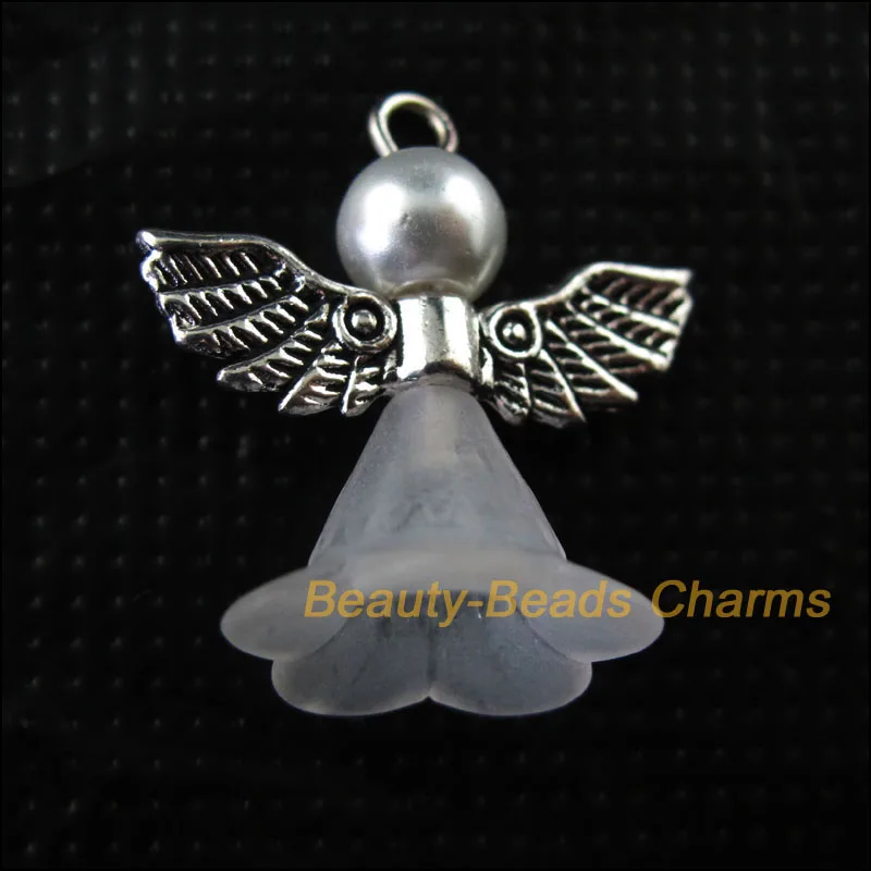 

New 6Pcs Tibetan Silver Tone Wings Dancing White Angel Charms Pendants 21.5x24mm