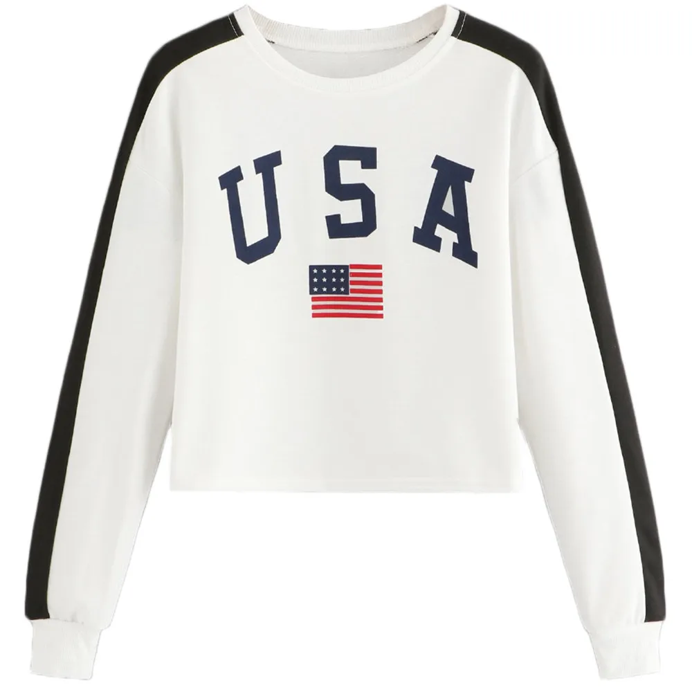 Буквы USA, толстовки с капюшонами с принтом Толстовка Повседневное Для женщин с длинным рукавом пуловер с капюшоном кофты осень с круглым вырезом женский свитер