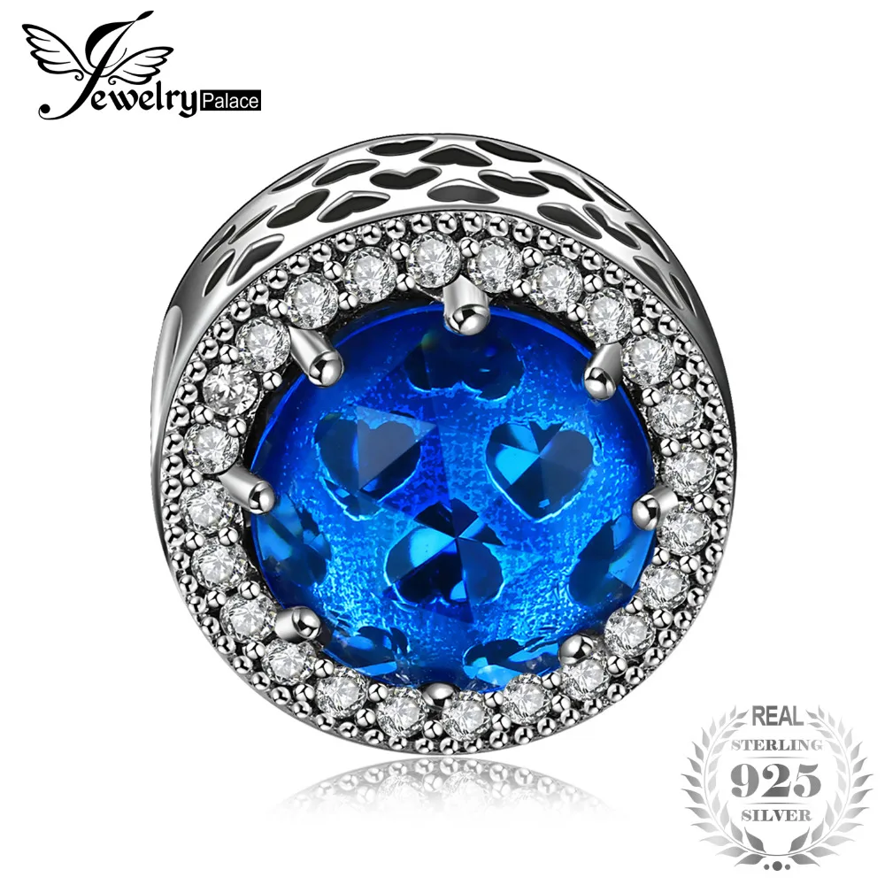 

Jewelrypalace 925 Sterling Silver Glitter Aqua Blue Heart Beads Charms Fit Bracelets Gifts For Her Anniversary Fashion Jewelry