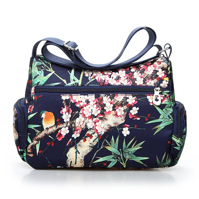 Fashion Floral Pattern Women Messenger Bag High Quality Durable Nylon Shoulder Bag Flower Pattern Multi-pockets Women Handbag 4