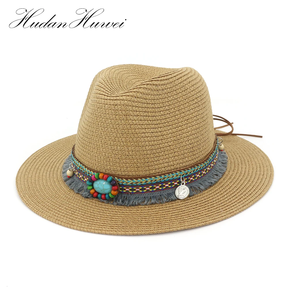 Fashion Summer Sun Hat Cowboy Panama Folding Straw Wide Brim Beach Cap
