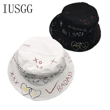 IUSGG солнцезащитный крем Для мужчин Для женщин Панама в стиле унисекс шапки лето письма печатаются Рыбак Панама высокого Качественный хлопок Простые головные уборы