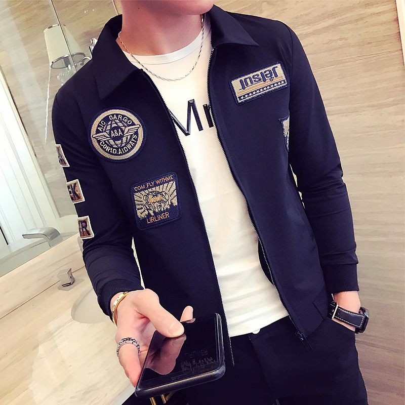 

2019 NEW ! Spring Fashion Men's Casual Blue Jacket, Korean Slim Long Sleeve Label Jacket , Young People Red Jacket S-3XL