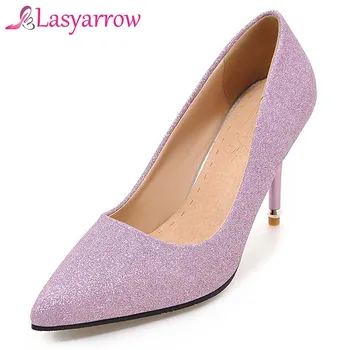 

Lasyarrow Shallow Mouth Concise Women's Pumps High Heels Gold Silver Lady Dress Shoes Black Red Party Wedding Shoes Woman RM681