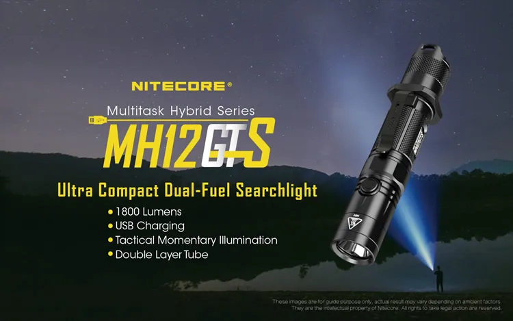 NITECORE MH12GTS USB Перезаряжаемый тактический фонарь XPP35 HD светодиодный открытый поисковый фонарь без батареи 18650
